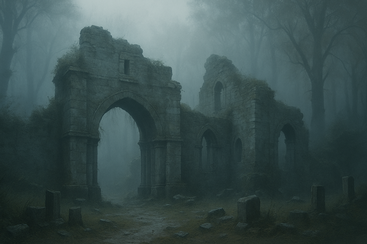 Ancient structure in fog