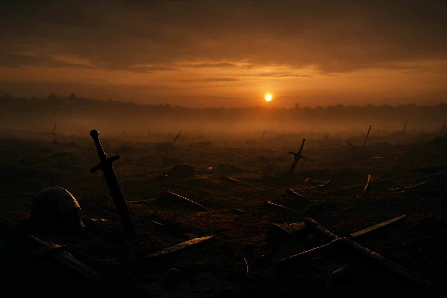 Worn battlefield at dusk